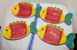 4 small vintage Fish shaped Sushi dipping bowls by Carol Eldridge 2000 fish dish - Picture 1 of 3