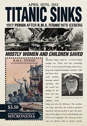 Micronesia 2012 - R.M.S. Titanic - Souvenir Stamp Sheet - Scott #970 - MNH Cover