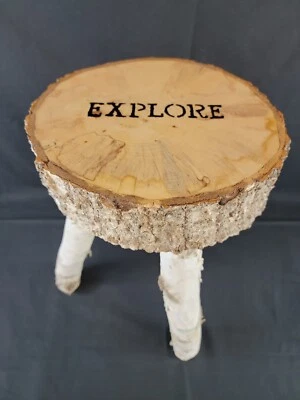 Handmade Real Birch Wood 3 Legged Stool Cabin Furniture Explore 18"H - Image 1 of 4