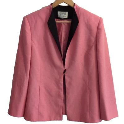 Kasper Pink Womens Blazer 16P One Button Black Trim Career Professional Barbie - Image 1 of 4