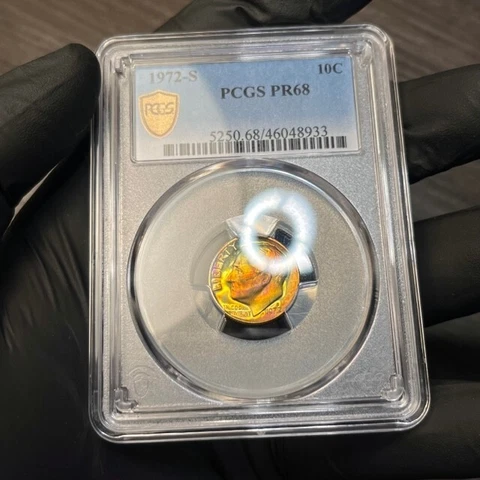 PR68 1972-S 10C Roosevelt Proof Dime, PCGS Secure- Vivid Neon Toned Cover