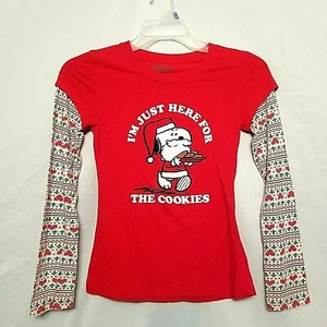 Peanuts Snoopy I'm Just Here For The Cookies Christmas Santa Shirt Girls M (7-9) - Picture 1 of 4