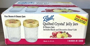 24 Vintage Ball Quilted Crystal 8 Ounce Jelly Jars w Bands Lids Labels NIB - Picture 1 of 2