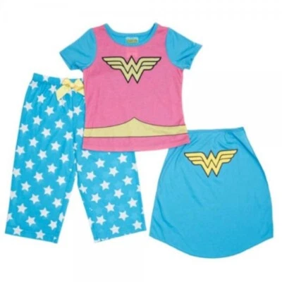 DC Comics Mujer Maravilla Niña Disfraz 3 Piezas Top Capa Pantalones Pijama Conjunto 6 6X Foto 1 de 3