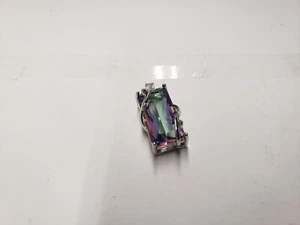 Sterling Silver Over Brass Mystic Rainbow Topaz Leaf Pendant - Picture 1 of 10