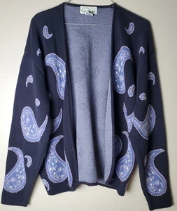 Vintage Cappagallo Medium Cardigan Pullover Paisley Perlen Navy Lila Lavendel - Bild 1 von 8