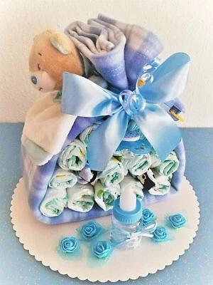 Windel Bündel Pampers Windeltorte Geschenk Geburt Baby Junge - Bild 1 von 3