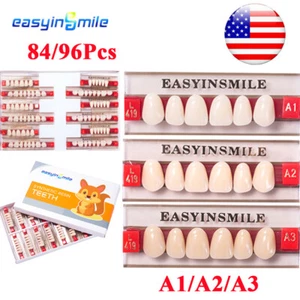 84Pcs Dental lab Acrylic Resin Denture Teeth A1 A2 A3 Upper Lower Full Set US - Picture 1 of 11