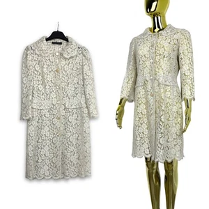 Dolce Gabbana Lace Floral Coat Jacket Mesh Lining Ivory Size 42 It - Picture 1 of 11