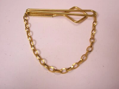 2-1/8" Decorative Chain Gold Tone Vintage Pendant SWANK Tie Bar Clip - Image 1 of 4
