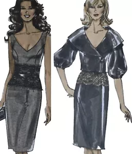 1980s Balloon Sleeve Basque Dress Shawl Collar Jacket Vogue Sewing Pattern V8318 - Picture 1 of 3
