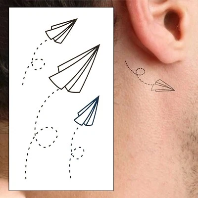 DELUSION TATTOOS Tatuaggi Temporanei Aeroplani di Carta - Set Aerei Piccoli Bambini Uomo Impermeabile Nero