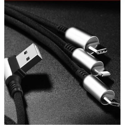 3-in-1 charging Cable cord for Apple Micro-USB for Samsung iPhone black 5 ft - Image 1 of 4