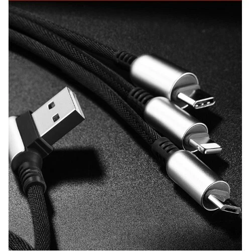 3-in-1 charging Cable cord for Apple Micro-USB for Samsung iPhone black 5 ft - Image 1 of 4