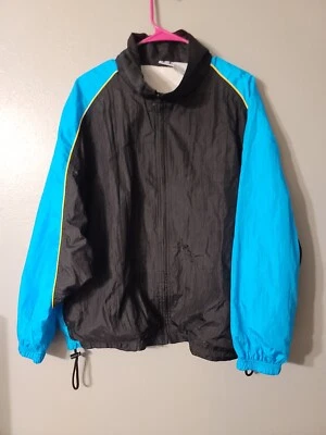 Pro Spirit Vintage Full Zip Black Blue Lined Wind Jacket Size L - Image 1 of 4