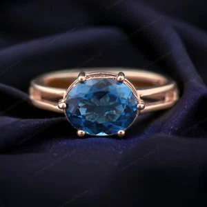 925 Sterling Silver 8x6 mm Oval Shape Blue Sapphire Ring Lab Created Ring - Picture 1 of 5