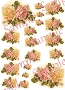 Victorian Shabby Yellow/Pink Cabbage Rose Waterslide Decals - Picture 1 of 1