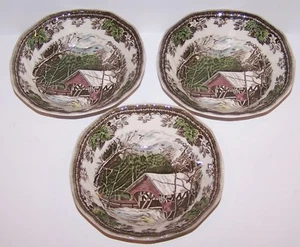 SET OF 3 JOHNSON BROTHERS FRIENDLY VILLAGE COVERED BRIDGE 6 1/4" CEREAL BOWLS - Picture 1 of 4
