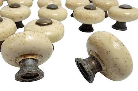 Country French Antique Farmhouse Colonial Brass Porcelain cabinet knob Lot of 8 Cover
