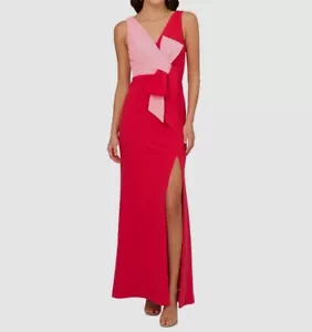 Adrianna Papell Women's Red Two-Tone Bow V-Neck Sleeveless Gown Dress Size 12 - Picture 1 of 2