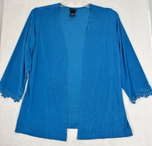Citiknits Large Cardigan Blue 3/4 Sleeve Embroidered Cuff Womens Open Front - Picture 1 of 5