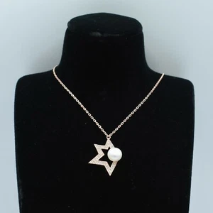 Circonita Estrella con Perla Colgante Collar 14K Chapado en Oro Rosa Plata 925 - Imagen 1 de 7