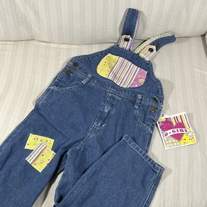 NWT Vintage 90s O-Girl Denim and Colorful Patchwork Overalls Sz 4T Long Pants P1 - Picture 1 of 11