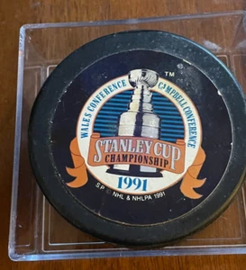 1991 NHL Stanley Cup Final OFFICIAL Game Puck TRENCH CANADA PENS vs NORTH STARS - Picture 1 of 9