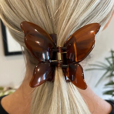BUTTERFLY CLAW JAW HAIR CLIP BROWN STRONG MEDIUM 2”x2.5”x1.95 CHIC LADIES GIRLS  - Image 1 of 4