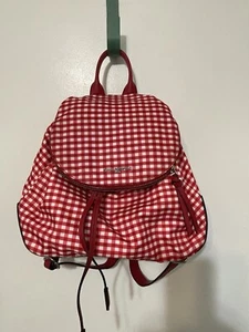 Karl Lagerfeld Paris Rucksack rot pink weiß Gingham-Karo Cinch-Close 15” x 11” - Bild 1 von 10