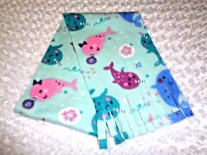 Handmade Fleece Narwhal Scarf With Fringe 9" x 60" Child scarf Girl scarf - Picture 1 of 3