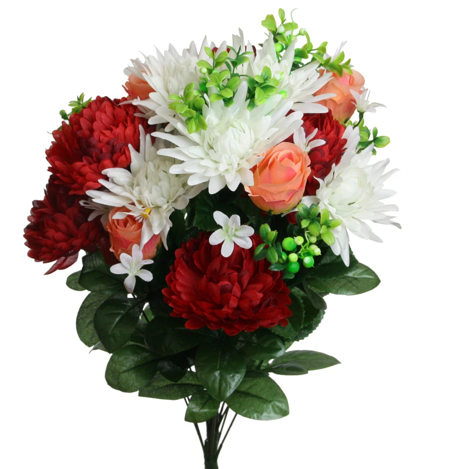 Kunstblume Strauß Rose-Gerbera-Dahlie. Künstlichere Blumenstrauß 58cm ROT - Bild 1 von 1