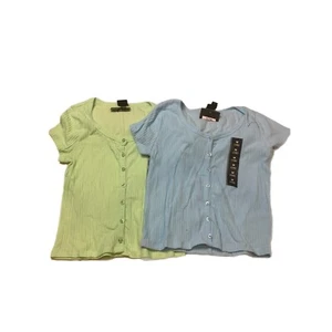 NWT Art Class Girls Blue Green Ribbed Tee Lot Size 7/8 - Picture 1 of 3