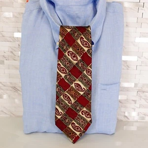 CROFT BARROW Necktie Mens Red Wine Cream Paisley Plaid Check Tie Silk Gingham - Picture 1 of 8