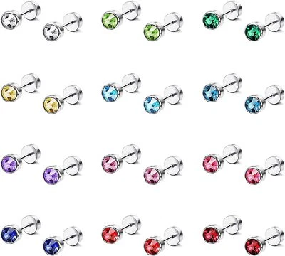 Juego de 12 pares de pendientes de hélice de cartílago de circonita cúbica de acero inoxidable Foto 1 de 4