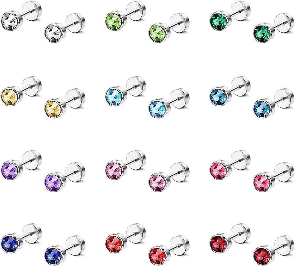 Juego de 12 pares de pendientes de hélice de cartílago de circonita cúbica de acero inoxidable Foto 1 de 4