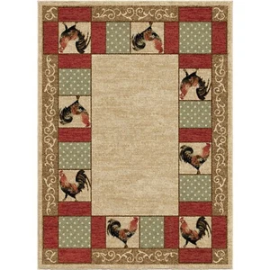 Barnyard Area Rug Lodge Cabin Rooster Chicken Country Beige *FREE SHIPPING* - Picture 1 of 5