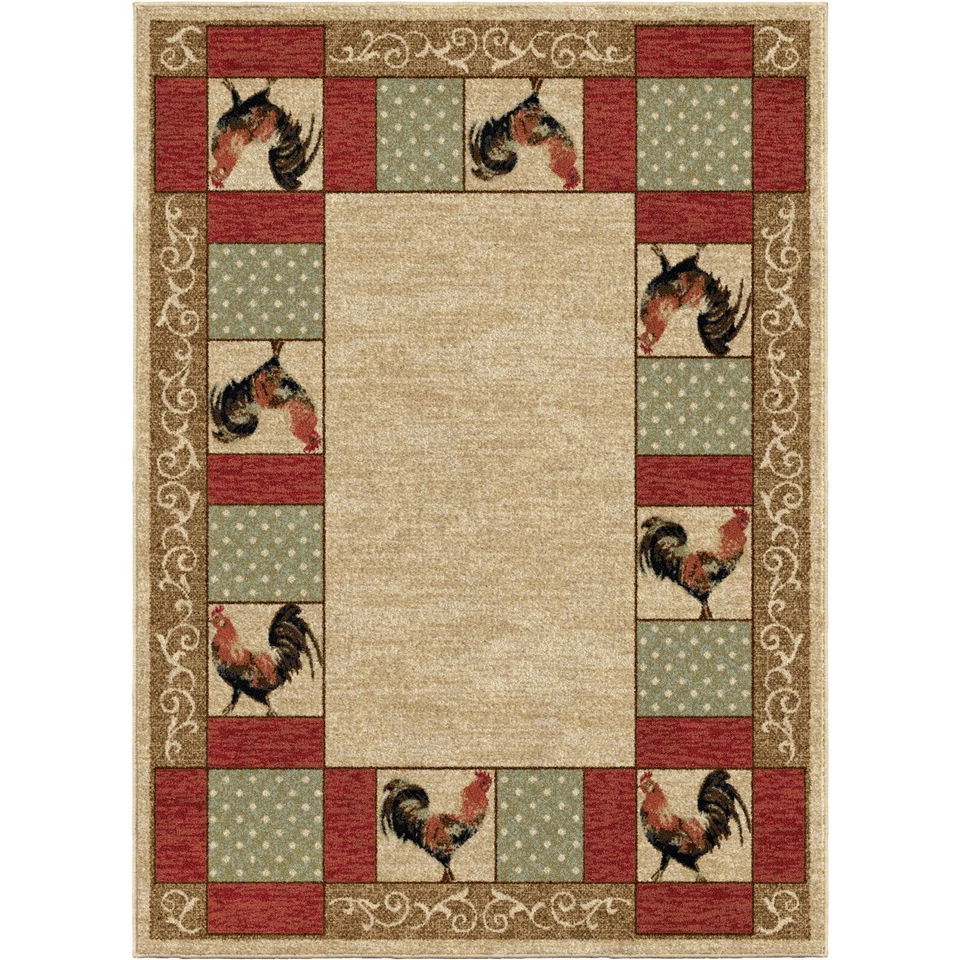 Barnyard Area Rug Lodge Cabin Rooster Chicken Country Beige *FREE SHIPPING* - Image 1 of 1