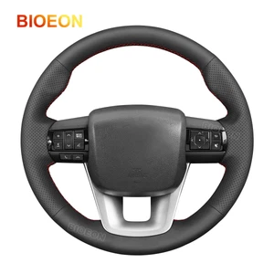 Cubierta de volante de coche de cuero artificial PU negra para Toyota Hilux / Fortuner - Imagen 1 de 25