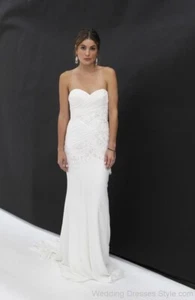 Nicole Miller Strapless silk chiffon sheath wedding dress SZ 10 Ivory - Picture 1 of 1