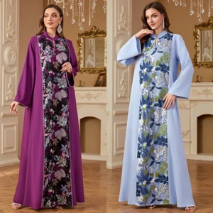 Vintage Abaya Women Muslim Long Robes Moroccan Embroidery Sequin Kaftan Dresses - Foto 1 di 14