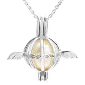 925 Sterling Silber Engelsflügel Kugel Perle Käfig Anhänger & Halskette - Bild 1 von 3