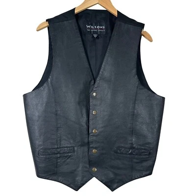Wilsons The Leather Experts Men's Vest Black Leather Motorcycle Y2K 90's Size L - Image 1 of 4