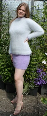 Angora sweater Pullover silber , Rock skirt flieder lilac soft & fuzzy - Bild 1 von 4