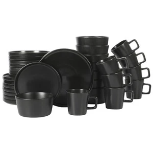 Gibson Soho Lounge Bowery 32-Piece Stoneware Dinnerware Set - Matte Black - Picture 1 of 6