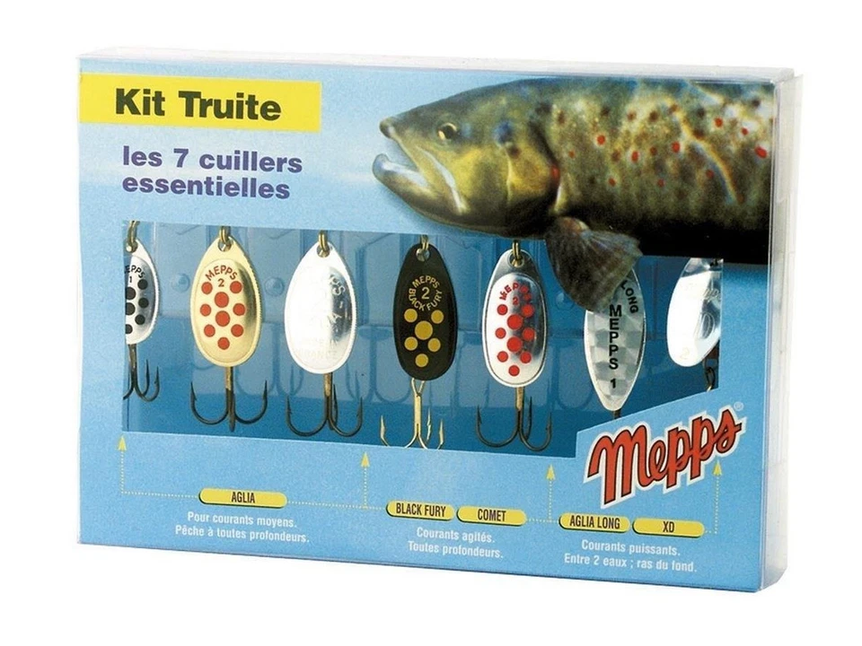 Mepps Trout Kit 7pcs Esche Cucchiaini Set - Immagine 1 di 1