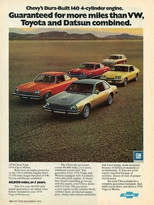 1975 Ad for 1976 Chevrolet Chevy Vega & Monza More Miles Than VW Toyota Datsun ~ - Picture 1 of 1