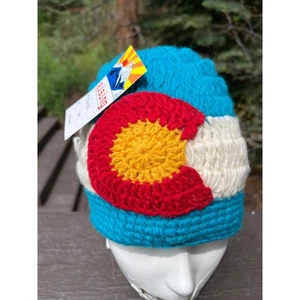 NUOVO cappello nepalese Rising International bandiera del Colorado uncinetto foderato in pile berretto - Foto 1 di 8