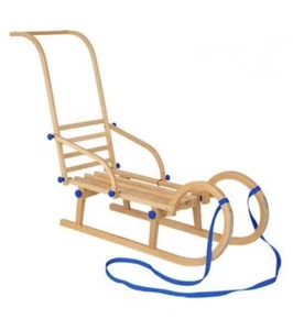 Drewnmax Holzschlitten mit Lehne und Schiebestange TÜV GS CE – Davos Schlitten  - Bild 1 von 11