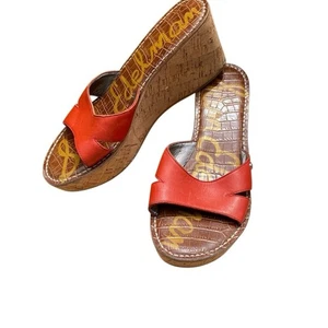 Sandalia Sam Edelman para mujer de cuero Reid con plataforma de corcho, roja, 7,5 M EE. UU. - Imagen 1 de 8